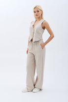 Diagonal-Keten Pantolon (Krem)-PANTOLON-1-Milagron.com