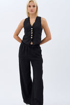 Diagonal-Keten Pantolon (Siyah)-PANTOLON-1-Milagron.com