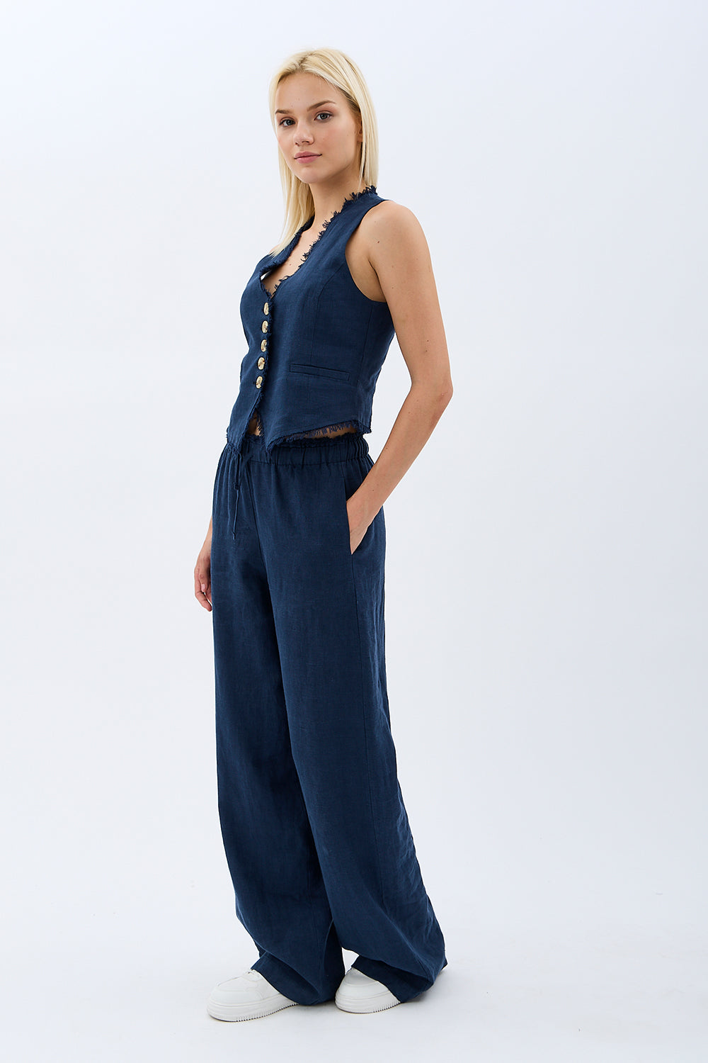 Diagonal-Keten Pantolon (Lacivert)-PANTOLON-2-Milagron.com