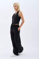 Diagonal-Keten Pantolon (Siyah)-PANTOLON-2-Milagron.com