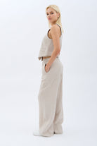 Diagonal-Keten Pantolon (Krem)-PANTOLON-2-Milagron.com