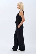 Diagonal-Keten Pantolon (Siyah)-PANTOLON-3-Milagron.com