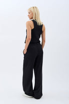 Diagonal-Keten Pantolon (Siyah)-PANTOLON-4-Milagron.com