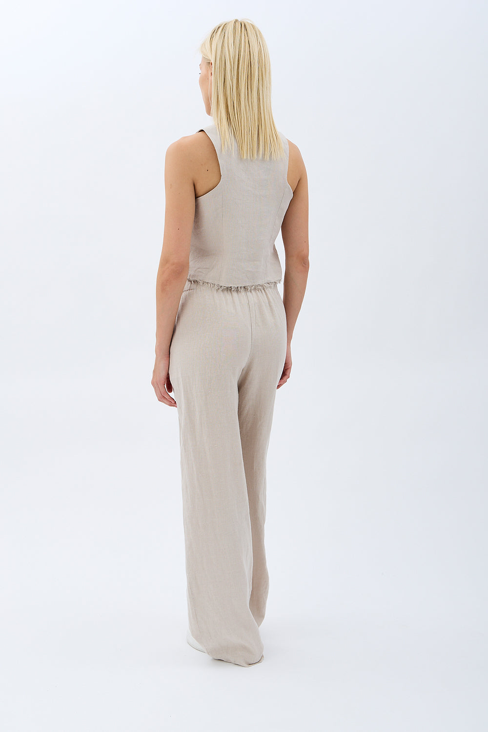 Diagonal-Keten Pantolon (Krem)-PANTOLON-4-Milagron.com