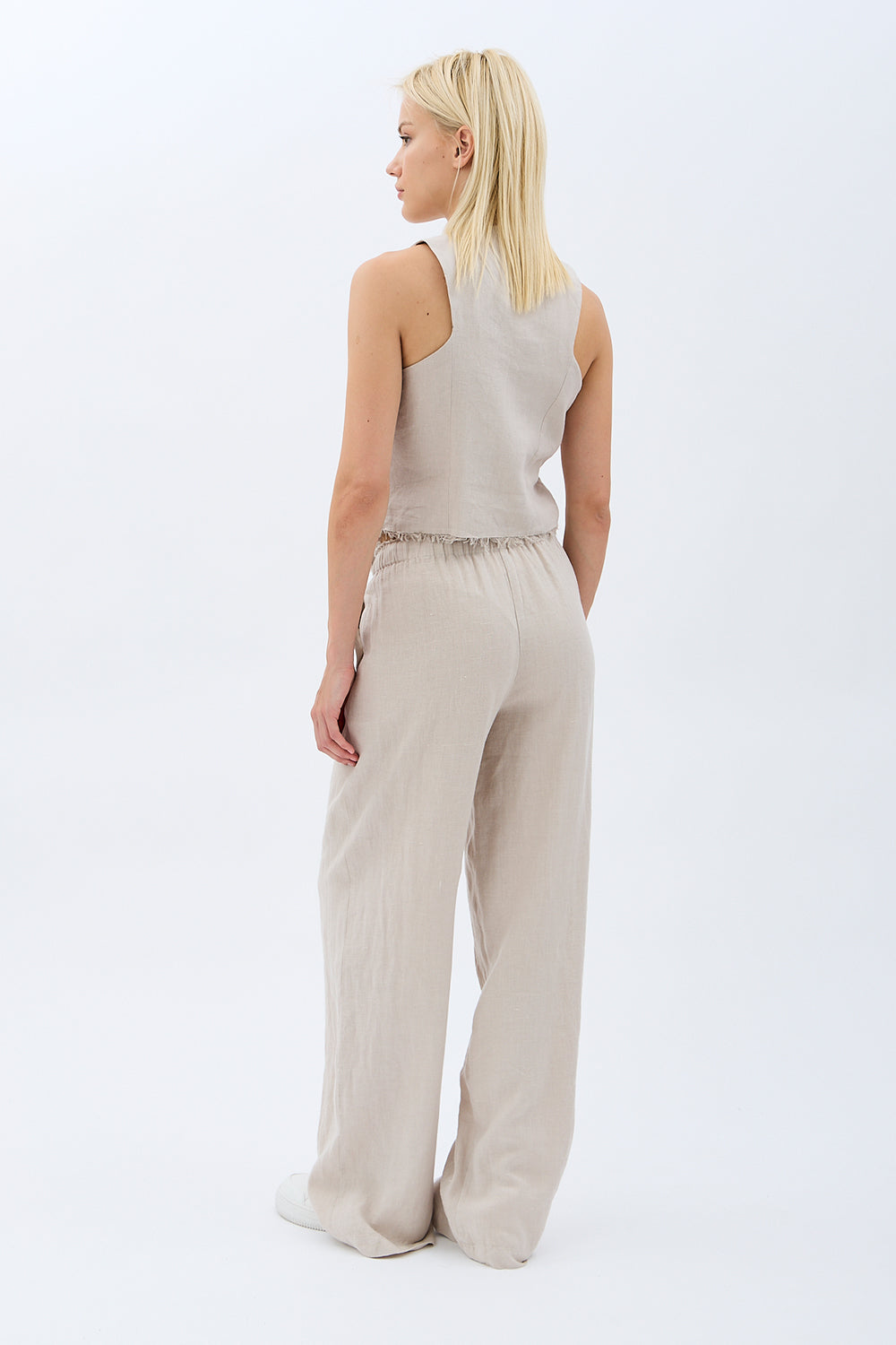 Diagonal-Keten Pantolon (Krem)-PANTOLON-9-Milagron.com