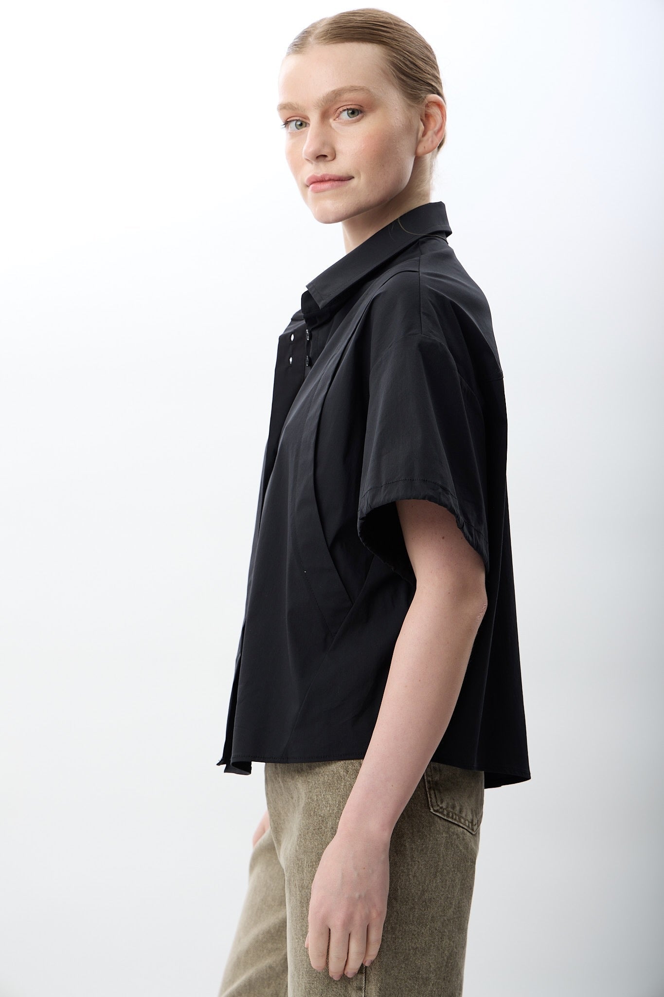 Diagonal-Kısa Kollu Crop Gömlek-Gömlek-2-Milagron.com