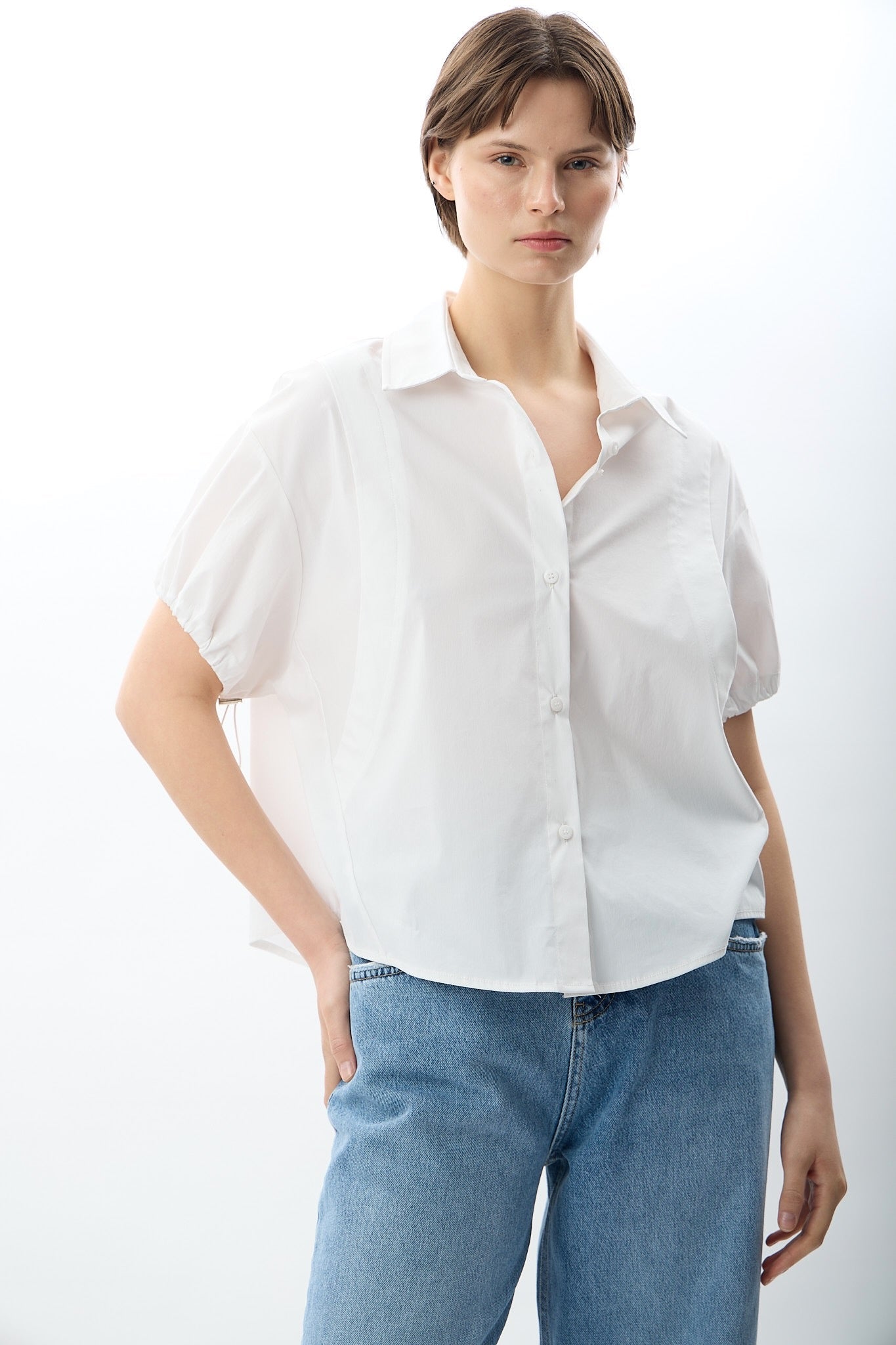 Diagonal-Kısa Kollu Crop Gömlek-Gömlek-6-Milagron.com