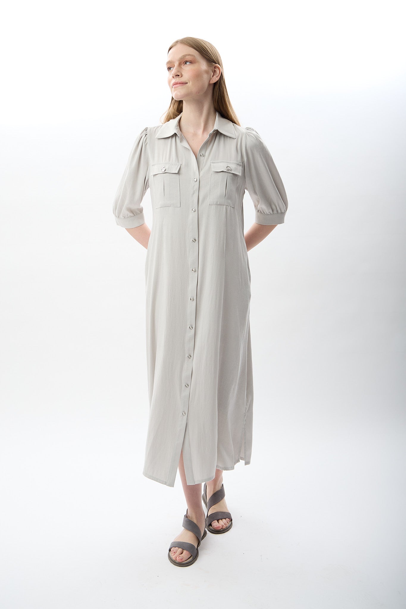 Diagonal-Kısa Kollu Gömlek Elbise-Elbise-4-Milagron.com