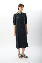 Diagonal-Kısa Kollu Gömlek Elbise-Elbise-6-Milagron.com