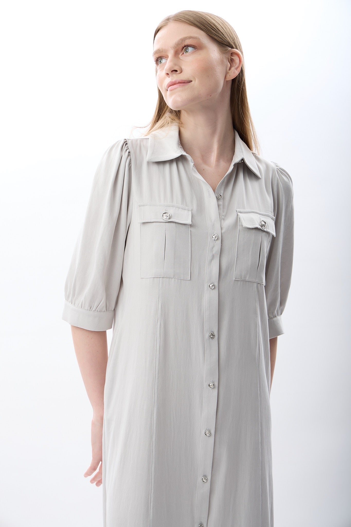 Diagonal-Kısa Kollu Gömlek Elbise-Elbise-6-Milagron.com