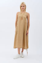 Diagonal-Kolyeli Salaş Elbise (Krem)-ELBİSE-1-Milagron.com