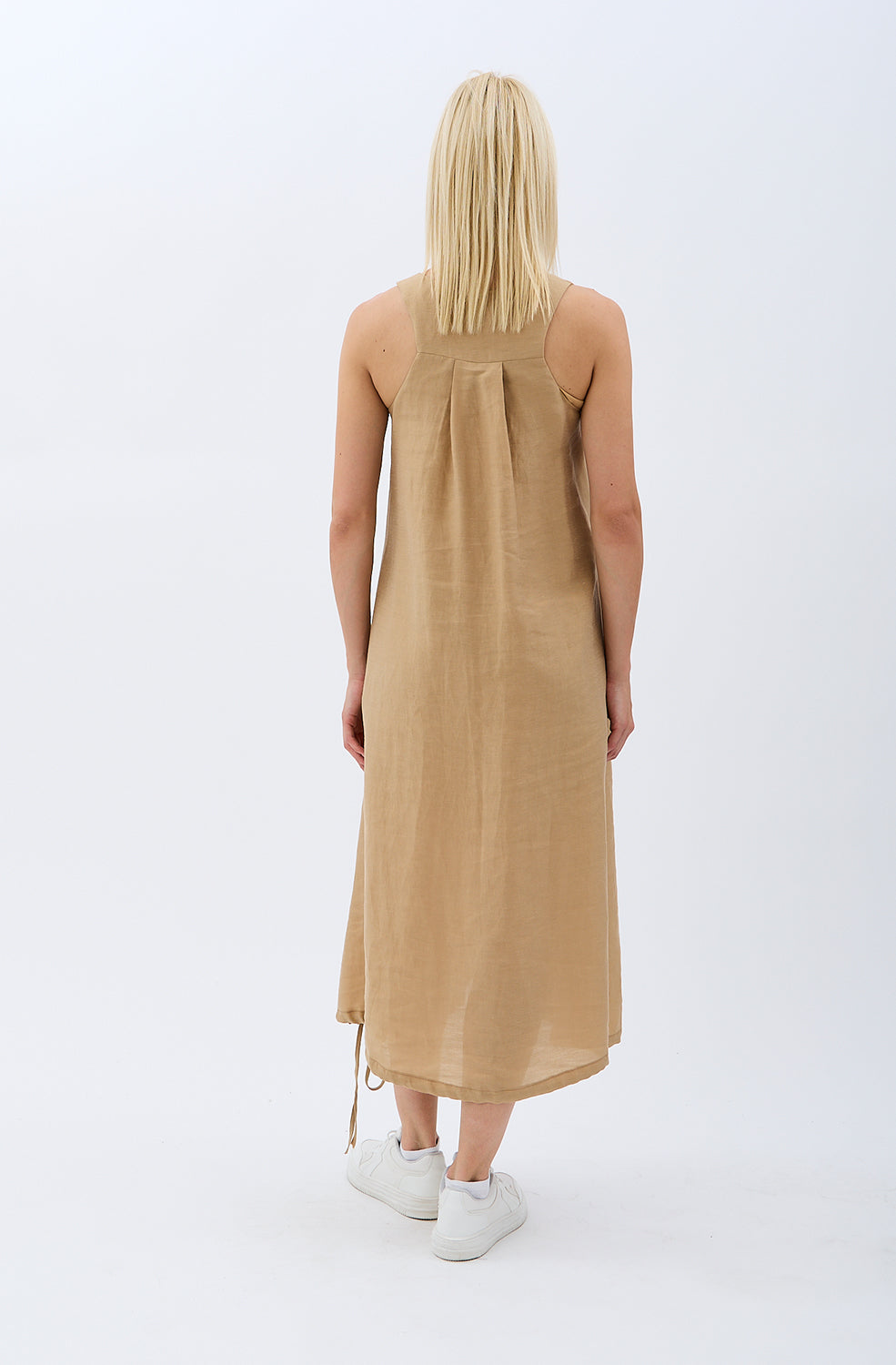 Diagonal-Kolyeli Salaş Elbise (Krem)-ELBİSE-10-Milagron.com