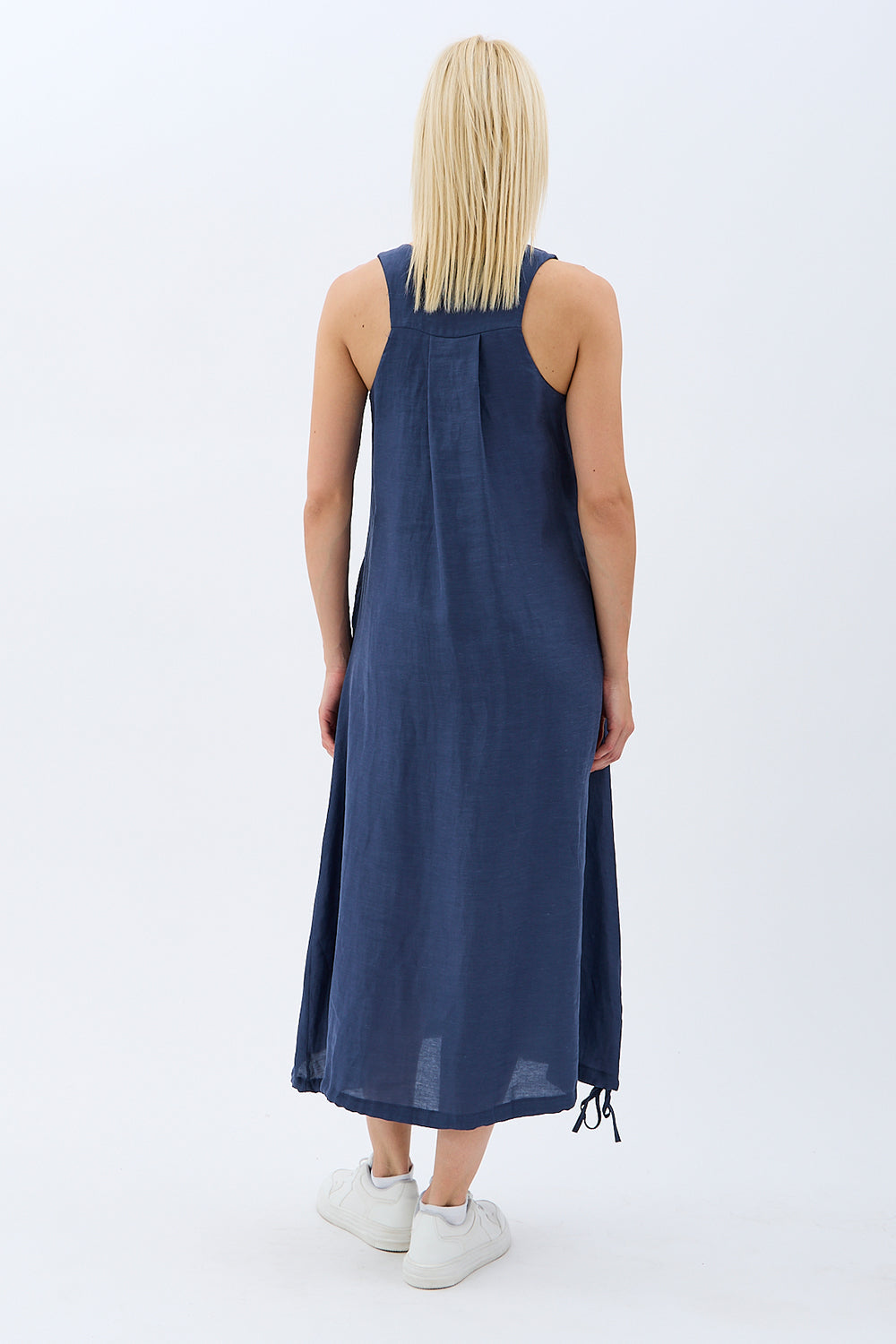 Diagonal-Kolyeli Salaş Elbise (Lacivert)-ELBİSE-10-Milagron.com