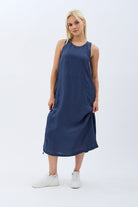 Diagonal-Kolyeli Salaş Elbise (Lacivert)-ELBİSE-1-Milagron.com