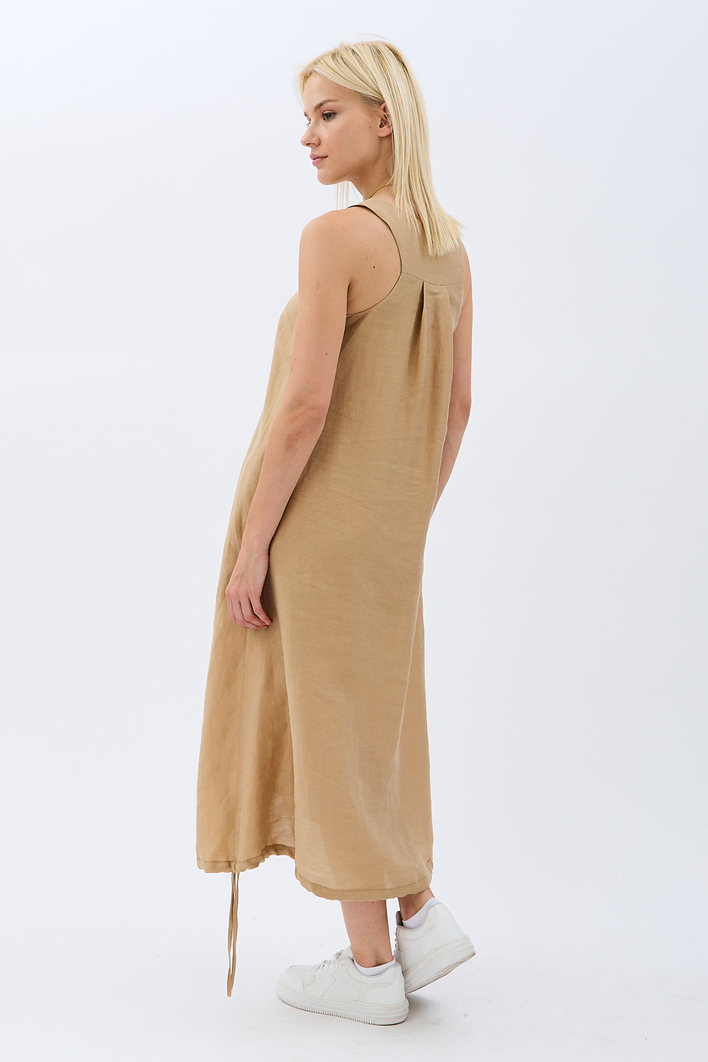 Diagonal-Kolyeli Salaş Elbise (Krem)-ELBİSE-3-Milagron.com