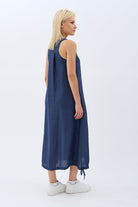 Diagonal-Kolyeli Salaş Elbise (Lacivert)-ELBİSE-3-Milagron.com