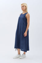 Diagonal-Kolyeli Salaş Elbise (Lacivert)-ELBİSE-4-Milagron.com