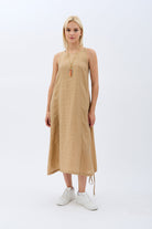 Diagonal-Kolyeli Salaş Elbise (Krem)-ELBİSE-5-Milagron.com