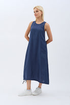 Diagonal-Kolyeli Salaş Elbise (Lacivert)-ELBİSE-6-Milagron.com