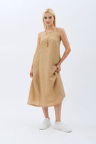 Diagonal-Kolyeli Salaş Elbise (Krem)-ELBİSE-8-Milagron.com