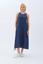 Diagonal-Kolyeli Salaş Elbise (Lacivert)-ELBİSE-8-Milagron.com