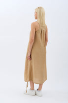 Diagonal-Kolyeli Salaş Elbise (Krem)-ELBİSE-9-Milagron.com