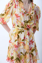 Diagonal-Kruvaze Yaka çiçekli Elbise (Desenli)-ELBİSE-12-Milagron.com