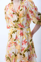 Diagonal-Kruvaze Yaka çiçekli Elbise (Desenli)-ELBİSE-17-Milagron.com