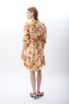 Diagonal-Kruvaze Yaka çiçekli Elbise (Desenli)-ELBİSE-18-Milagron.com