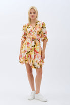 Diagonal-Kruvaze Yaka çiçekli Elbise (Desenli)-ELBİSE-7-Milagron.com