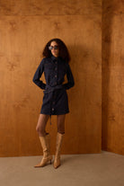 Diagonal-Kuşaklı Denim Elbise-Elbise-2-Milagron.com