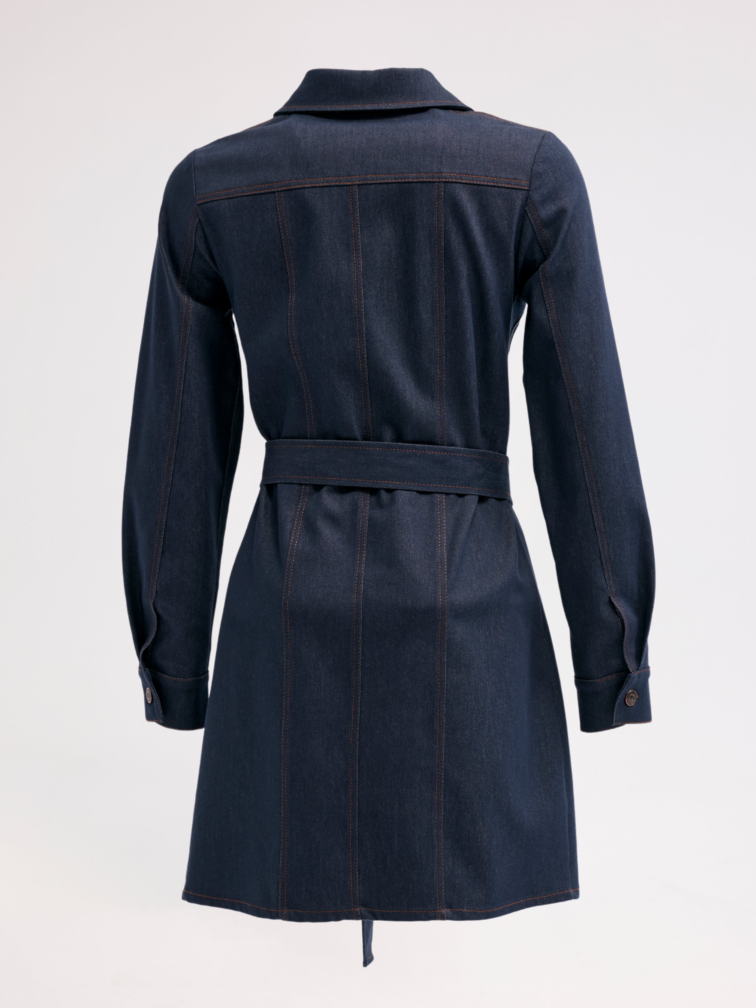 Diagonal-Kuşaklı Denim Elbise-Elbise-5-Milagron.com