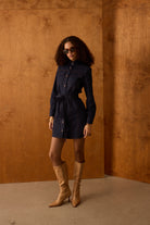 Diagonal-Kuşaklı Denim Elbise-Elbise-6-Milagron.com