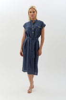 Diagonal-Kuşaklı Düğme Detaylı Elbise-Elbise-1-Milagron.com