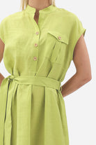 Diagonal-Kuşaklı Düğme Detaylı Elbise-Elbise-2-Milagron.com