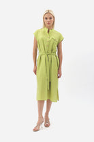 Diagonal-Kuşaklı Düğme Detaylı Elbise-Elbise-3-Milagron.com