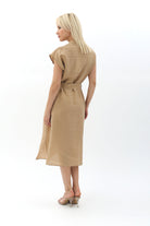 Diagonal-Kuşaklı Düğme Detaylı Elbise-Elbise-4-Milagron.com