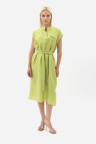 Diagonal-Kuşaklı Düğme Detaylı Elbise-Elbise-5-Milagron.com