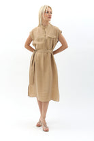 Diagonal-Kuşaklı Düğme Detaylı Elbise-Elbise-5-Milagron.com