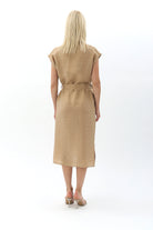 Diagonal-Kuşaklı Düğme Detaylı Elbise-Elbise-7-Milagron.com