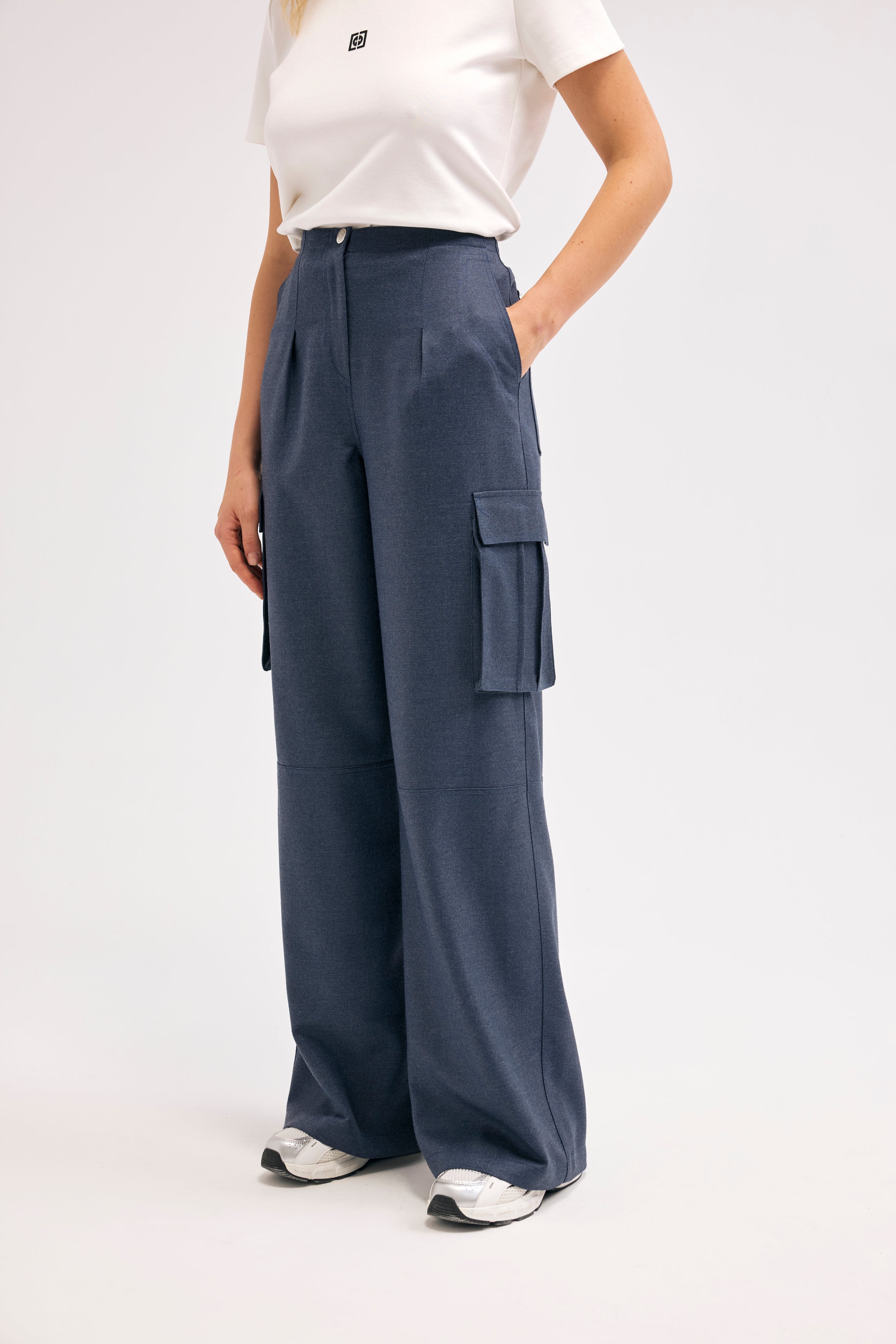 Diagonal-Yandan Cepli Kargo Pantolon (Lacivert)-PANTOLON-1-Milagron.com