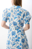 Diagonal-Mavi çiçek Desenli Kemerli Elbise-Elbise-7-Milagron.com