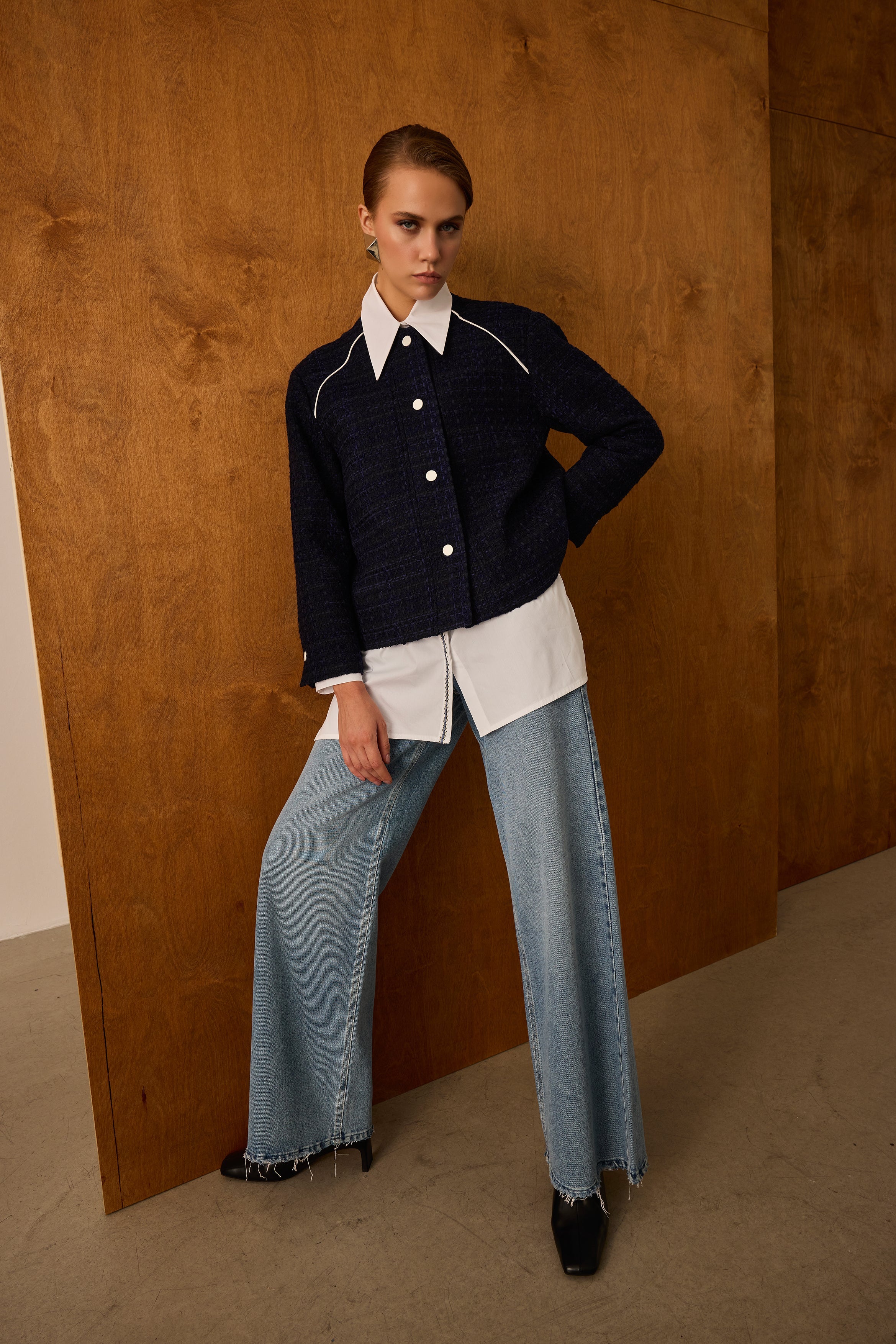 Diagonal-Metal Düğmeli Lacivert Ceket-Ceket-2-Milagron.com