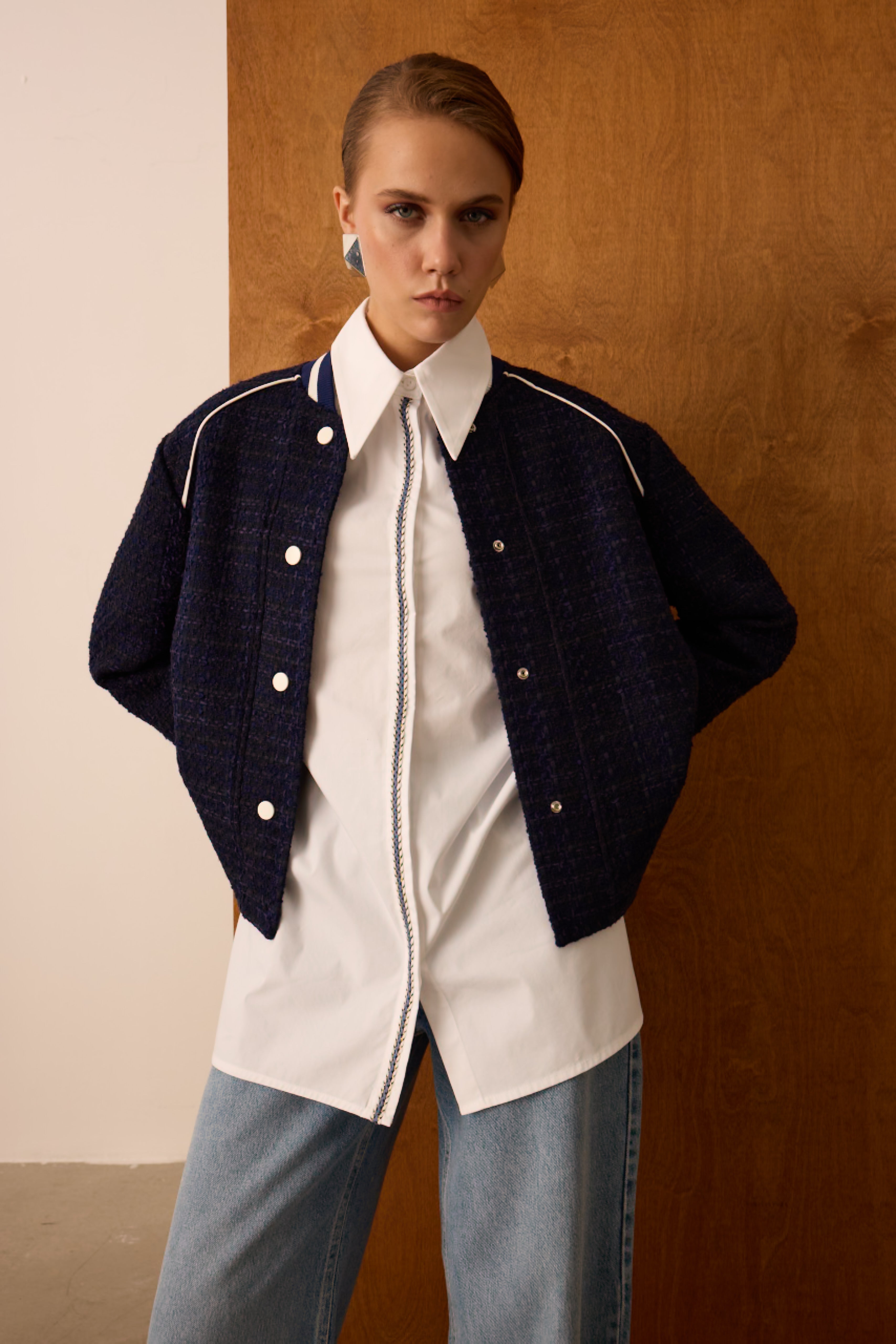 Diagonal-Metal Düğmeli Lacivert Ceket-Ceket-6-Milagron.com