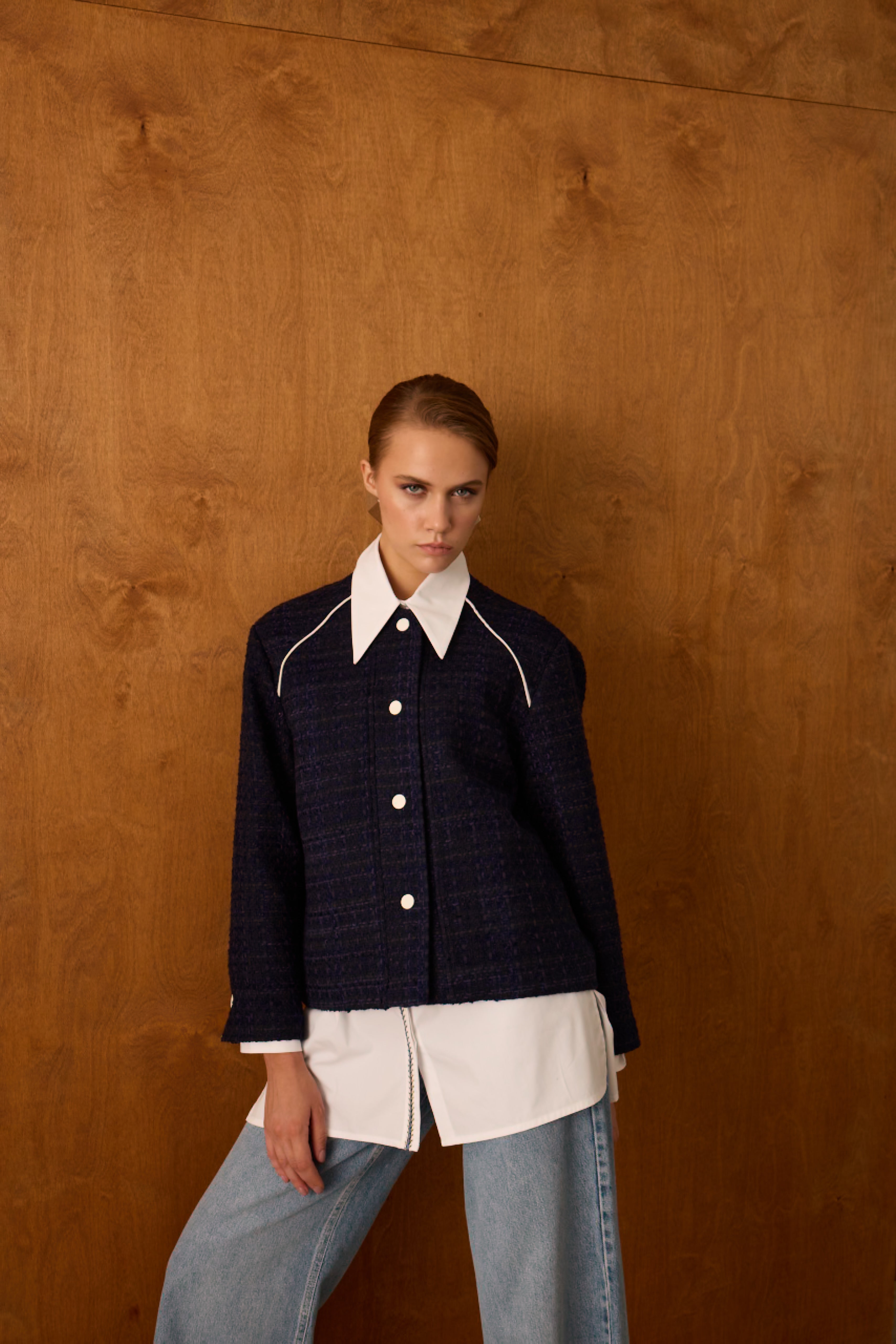 Diagonal-Metal Düğmeli Lacivert Ceket-Ceket-7-Milagron.com