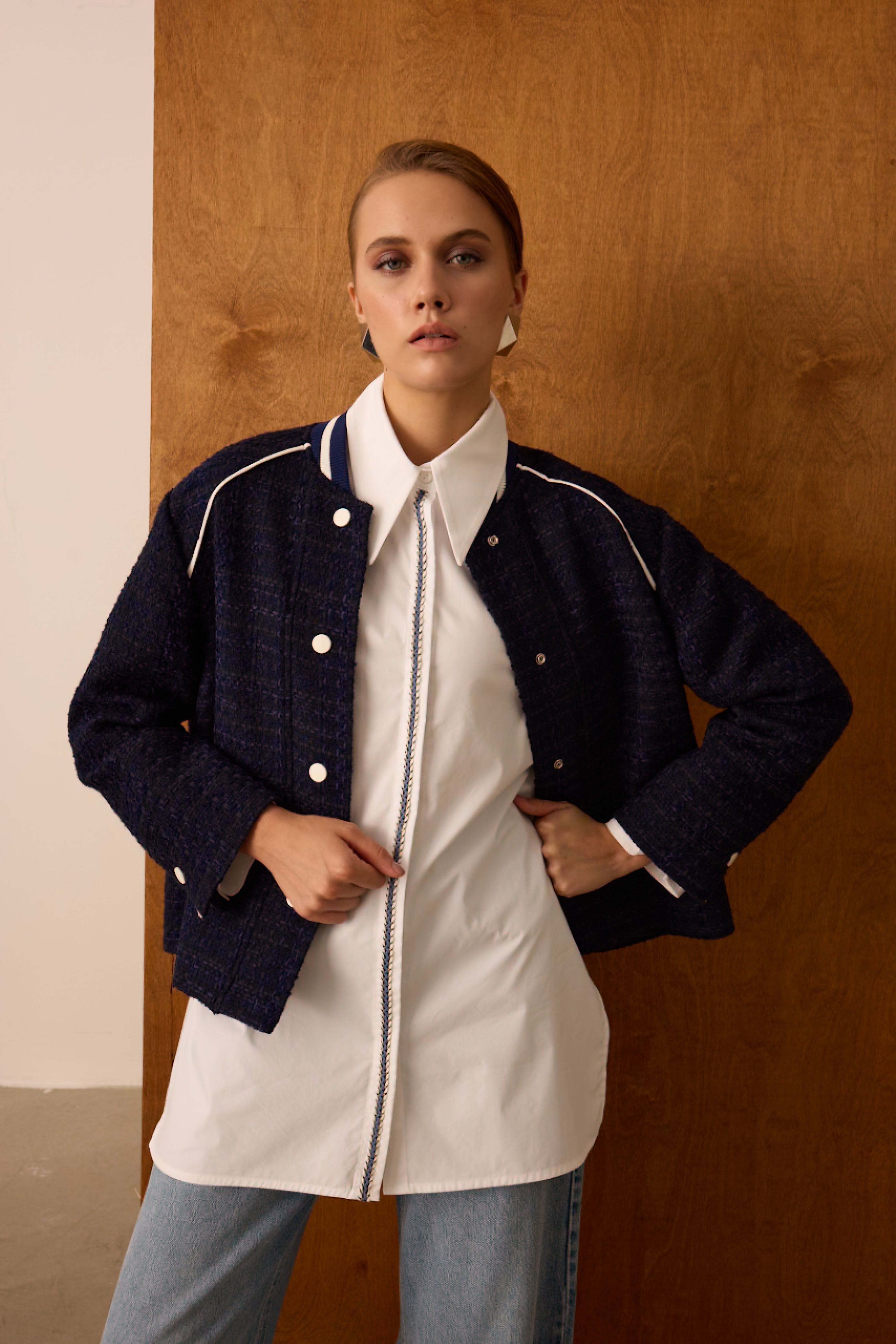 Diagonal-Metal Düğmeli Lacivert Ceket-Ceket-9-Milagron.com