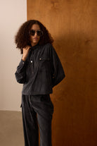 Diagonal-Metal Düğmeli Siyah Bluz-Bluz-4-Milagron.com