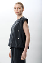 Diagonal-Metal çıtçıtlı Kısa Yelek-Yelek-2-Milagron.com