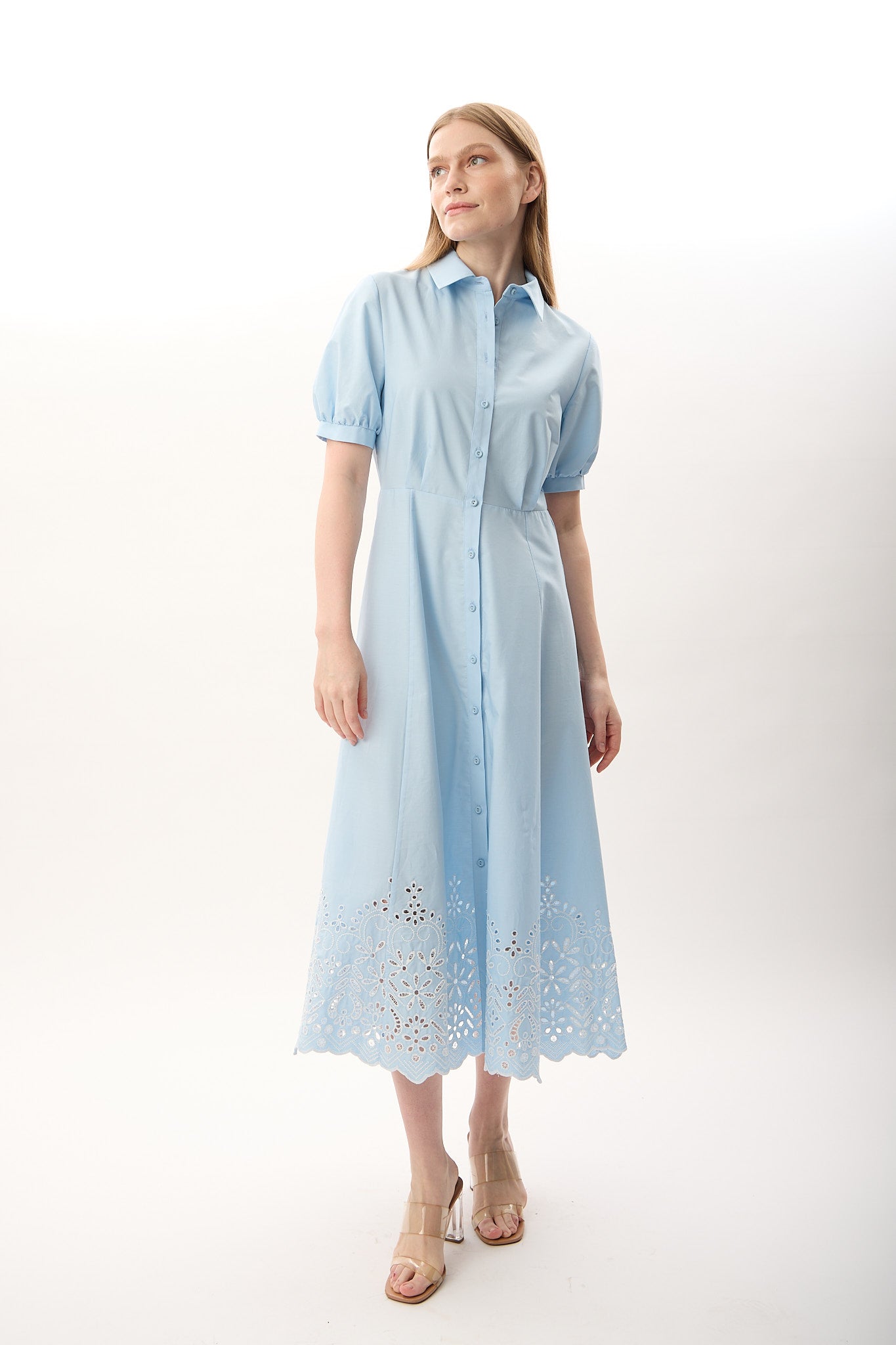 Diagonal-Nakış Detaylı Gömlek Elbise-Elbise-1-Milagron.com