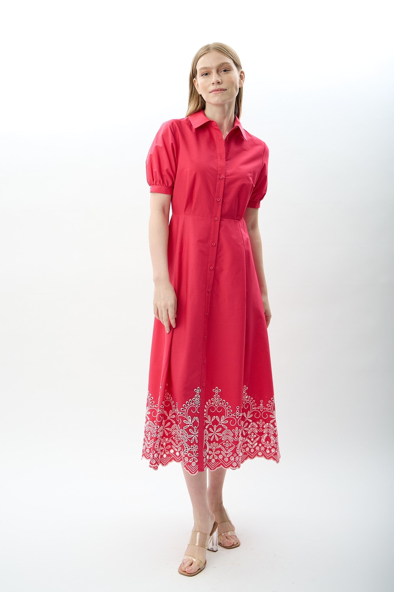 Diagonal-Nakış Detaylı Gömlek Elbise-Elbise-3-Milagron.com